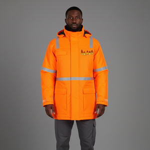 Veste de sécurité à capuche zippée en coton personnalisée avec logo OEM 2025 pour hommes, bande réfléchissante, norme ANSI Classe 1, norme EN ISO 20471 Classe 3, éclairage LED - Product Image 4