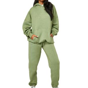 ชุดเซ็ทลำลองผู้หญิง สไตล์โดดเด่น เสื้อฮู้ดแขนยาวทรงหลวม ไหล่ตก กางเกงขายาวทรงบ็อกซี่  แบบโอเวอร์ไซส์  สองชิ้น - Product Image 2