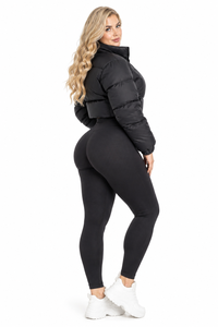 Black Hooded Solid Knitted Cropped Puffer Jacket <b>Women</b> Zip-Up Bomber <b>Coat</b> <b>for</b> Casual <b>Spring</b> Winter Wear - Product Image 4