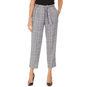 Pantaloni Casual da Donna Calvin Klein a Vita Alta in Tela Antirughe con Laccetti in Vita, Fantasia Scozzese Argento, Taglia 8 - Product Image 1