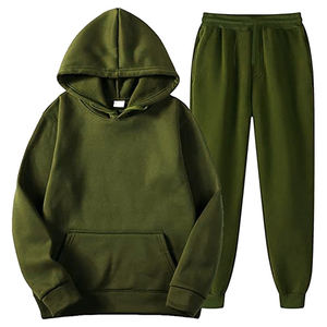 Automne hiver 2 pièces hommes survêtements couleur unie pull à capuche avec survêtement d'entraînement grande taille loisirs loisirs - Product Image 1