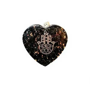 Pendentif Cœur en Tourmaline Noire Orgone Feng Shui Fait Main Écologique, Pierre Précieuse Agate, Main de Hamsa – Vente en Gros Fabricant - Product Image 1