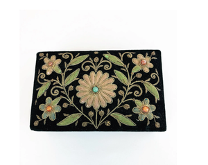 Hand Embroidered Satin Sequin Macaron Gift <b>Box</b> <b>Luxury</b> Wedding <b>Chocolate</b> <b>Box</b> Packaging Floral Embroidery Acrylic Candy <b>Box</b> - Product Image 2