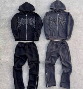 Design tendance unisexe personnalisé, 340 g/m², imprimé en relief, cordon de serrage, bas évasé, fermeture éclair, streetwear, capuche avant, léger, hiver - Product Image 4