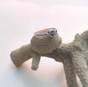 Anillo de plata 925 de dedo de moda para mujer, joyería de moda, anillos redondos de amatista de plata 925, anillo de flores de plata de ley delicada para niñas - Product Image 3