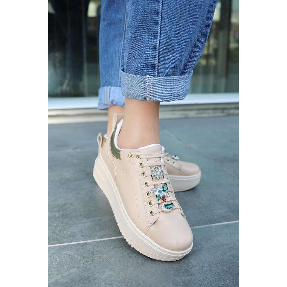 Tenya Nude Skin Stone Lace up Sports Shoes