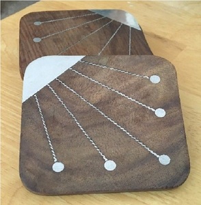 Juego de posavasos y madera de acacia redonda de 2 piezas respetuoso con el medio ambiente de lujo con soporte de bambú, juego de alfombrillas para tazas de té con soporte, posavasos de piedra - Product Image 4