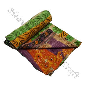 Kantha ผ้านวม gudari GD018 Kantha ผ้าห่ม gudari อินเดียกลับด้านได้เย็บผ้าห่มส่าหรีแบบเก่าทำงานหนัก - Product Image 5
