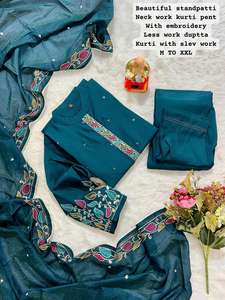 Top Qualité Meilleur Tissu Vêtements Occasionnels Premium Vente Chaude Pure Soie De Mousseline Lourde Avec Broderie Kurti Pantalon Et Dupatta - Product Image 5