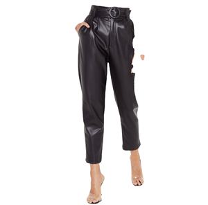 Vintage Ladies Leather Pants Breathable PU Fabric Classic Mid-Waist Style with Button Decoration for Winter Everyday Use - Product Image 6