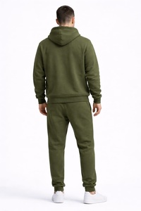 Custom Men Vintage Eco-Friendly Hooded 100% Cotton Reversible Hoodie Sweatpants Set Olive <b>Green</b> Embroidered Logo Fleece - Product Image 6