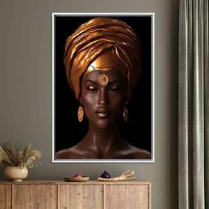 Tableau sur toile imprimé en vitrail représentant une femme africaine bohème, décoration murale élégante, TOILE ENCADRÉE BLANCHE - Product Image 1