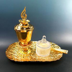เครื่องเผาธูปโลหะและคริสตัลพร้อมขาตั้งเครื่องทำจากโลหะชุบทองประดับคริสตัล - Product Image 5