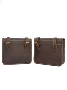 Alforjas personalizadas Unisex marrón cuero genuino Vintage moda bicicleta Conjunto 2 bolsas de sillín de motocicleta logotipo personalizado Duffle Sport - Product Image 4