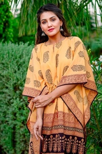 Tissu en coton imprimé grande taille, robe caftan d'été décontractée à la mode pour femmes, robe caftan en coton imprimé floral de bohème, OEM - Product Image 2