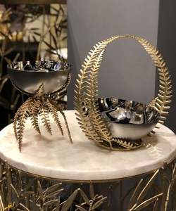 Hammered Texture <b>Steel</b> <b>Bowls</b> with Brass gold floral pattern Fruit <b>Bowl</b> Nut <b>Bowl</b> for Counters and Tabletops Home Direct Factory - Product Image 1