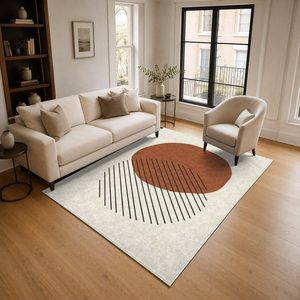 Alfombra de Chenilla Lavable a Máquina con Estampado Digital Persa Bohemio en Terracota Dorado, Antideslizante, Modelo LXDP-0377 de RUGS DEPOT, Venta al Por Mayor - Product Image 2