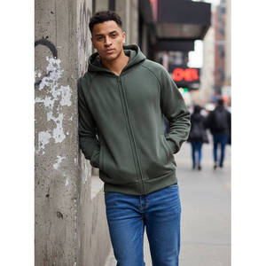 Sweat-shirt pour homme à capuche zippé, respirant, à manches raglan, avec détails imprimés et brodés, style streetwear personnalisé - Product Image 1