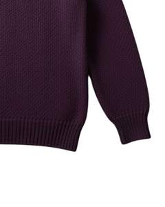 Suéter Polo de Punto Texturizado Personalizado para Hombre, Manga Larga, Cuello con Botones, Informal, para Invierno, Color Morado Ciruela Intenso - Product Image 4