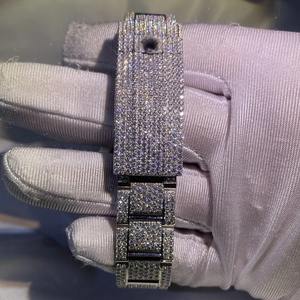 Hip Hop Stylish Men's <b>Wrist</b> Watch Moissanite Diamond VVS Clarity Quartz Movement Leather <b>Band</b>-Crafted Jewelry - Product Image 6