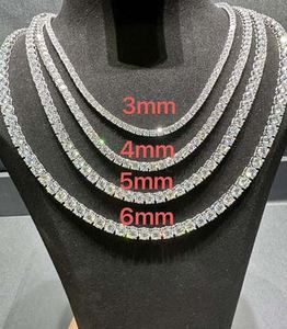 VVS Moissanite Chaîne de tennis en argent sterling 925 6MM 24 pouces Finition en or blanc 14 carats Testeur de diamants Pendentif Charm Style HipHop - Product Image 1