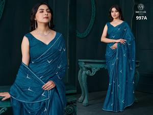 เสื้อครีปผ้าไหมแท้นุ่มสวยงามของนักออกแบบชาวอินเดียชุดงานแต่งงานของผู้หญิงชุดงานปาร์ตี้แฟนซีสไตล์ดั้งเดิม - Product Image 3