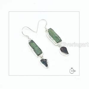 Pendientes de Mujer con Amatista Verde Natural y Granate, Joyería Hecha a Mano para Aniversario o Boda, Pendientes de Plata de Ley 925 - Product Image 1