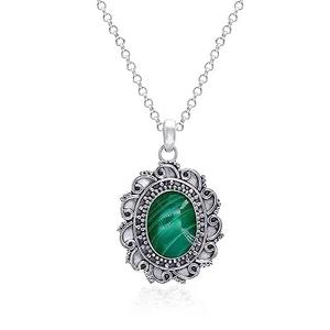 Pendentif en pierre précieuse malachite Design tendance Pendentif en argent sterling 925 Cadeau de mariage parfait pour l'amour avec des bijoux estampillés 925 - Product Image 1