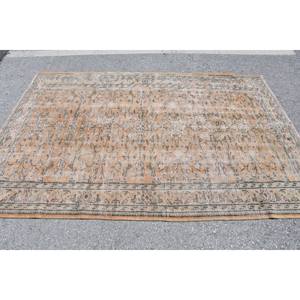 Alfombra de lana Vintage naranja y Beige de 5,1x7,6 pies, diseño clásico de pasillo rectangular de área grande turca para dormitorio con respaldo de látex - Product Image 4