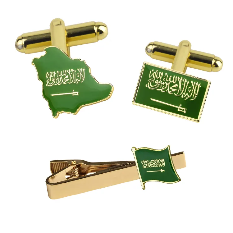 91 Arábia Saudita Lembranças Uae Saudi National Day Metal Resina Epóxi Esmalte Cufflink Bandeira Esmalte Botão Capa Abotoaduras