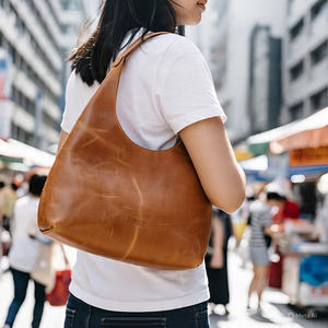 Loisirs navettage grande capacité 2025 frais arrivée luxe en cuir véritable seau sac à main pour femmes marron sac fourre-tout fermeture éclair - Product Image 2