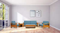 Sofá de Dos Plazas con Estructura de Madera de Teca de Estilo Clásico Simple, Conjunto de Muebles Modulares Seccionales para Sala de Estar