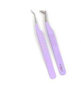 Pince à cils logo personnalisé avec manche peint violet, différents types de fibres, pince à cils logo unique, vente en gros de meilleure prise en main - Product Image 2