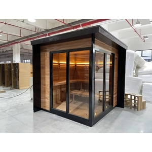 Saunas Modernas para 6 Personas, Sauna de Vapor Exterior con Paneles de Madera, Marco Negro y Vidrio + Envío Gratuito - Product Image 3