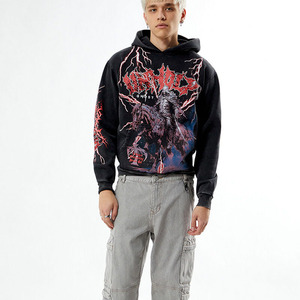 Sweats à capuche imprimés bouffants OEM lettres graphique Streetwear à capuche 300-400Gsm pull lourd personnalisé Terry Puff sweat à capuche imprimé hommes - Product Image 4