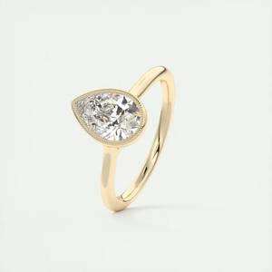 1.50 CTW Classic Lab Grown Diamond Solitaire Engagement Ring Pear Cut Bezel Set for Wedding Teardrop Bridal Anniversary Parties - Product Image 3