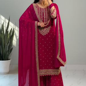 Conjunto de Kurta y Palazzo de Seda/Algodón con Bordado Floral Elegante para Mujer, Transpirable, con Dupatta Premium, Marca Unity Luxure - Product Image 1