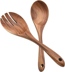 Service à salade en bois lot de 2 avec finition naturelle pour la maison hôtel restaurant mariage événement vaisselle ensemble de couverts en bois - Product Image 4