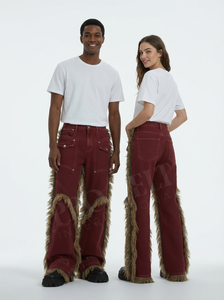 Pantalons à franges en denim vert en gros OEMODM, jambes larges, streetwear, taille haute, coupe ample, pantalon utilitaire tendance pour hommes et femmes - Product Image 3