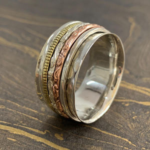 Three Tone <b>Spinner</b> <b>Ring</b> 11.5 Grams Fashionable Christian Fine Jewelry Rose Gold Plating Inlay Setting Trendy Number Shape Gift - Product Image 1