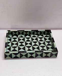 Bandeja de servicio de mosaico con incrustaciones de perlas madre: Bandeja de mimbre redonda para mesa de comedor, decoración de mesa Bohemia natural, regalo rústico para el hogar - Product Image 6