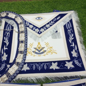 MASONIC REGALIA PAST MASTER TABLIER POIGNETS ET COLLIER BLEU ROYAL VELOURS HSE - Product Image 2