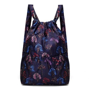 Bolso con cordón de nailon a la moda, mochila impermeable con estampado Floral, compras portátiles ligeras para chicas adolescentes - Product Image 3