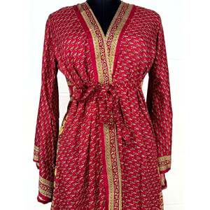 Recycled Vintage Silk Sari <b>Robe</b> Boho Floral Print Dressing Gown <b>Beach</b> Coverup or Bridesmaid Anniversary Gift - Product Image 2