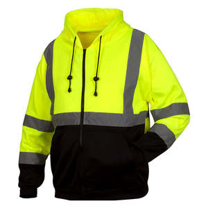 Sweat-shirt de travail à capuche haute visibilité, best-seller, avec fermeture éclair, bas noir, taille extra large, vert, sécurité au travail, OEM - Product Image 1