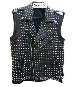 Chaqueta de Invierno Profesional Personalizada con Logotipo, Reversible, de Cuero Acolchado, Forro Polar Transpirable, Impermeable, con Capucha, Estilo Steampunk, con Tachuelas Plateadas - Product Image 5