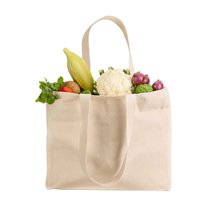 Bolsas promocionales ecológicas de lona de algodón liso en blanco, bolsas de compras de algodón 100% resistentes reutilizables con logotipo personalizado - Product Image 1