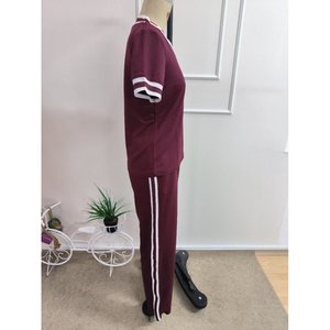 Ensemble deux pièces pour femme, chemisier à manches courtes et col en V en viscose à deux fils et pantalon, 37227 - Bourgogne - Product Image 4