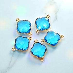 Bleu Topaze Quartz Trèfle Forme Gemme Charme Double Bail Connecteur DIY Lucky Charms Bijoux - Product Image 1