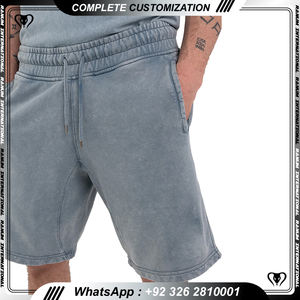 100% coton lavé à l'acide Shorts avec poches latérales hommes coupe décontractée blanc Vintage lavé à la neige Shorts lourds - Product Image 3